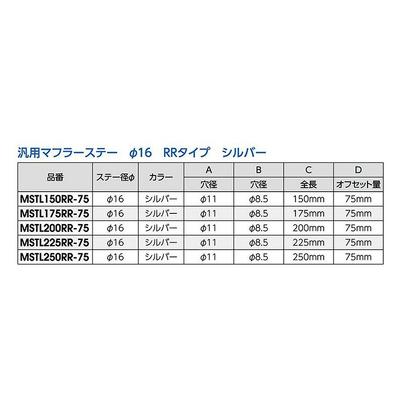 NANKAI MSTL 汎用マフラーステーφ16 オフセット75cm RRタイプ シルバー 南海部品 | 《公式》南海部品の通販サイト｜NANKAI  BRAND SHOP